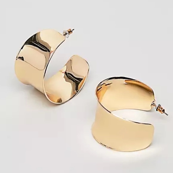 New Gold & Silver Flat Wide Hoop Earrings - Picture 3 of 7
